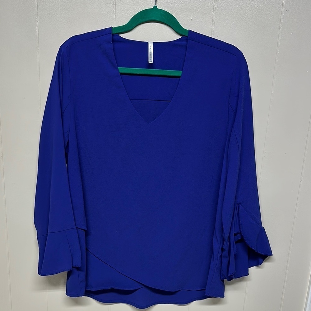 Passport Purple Asymmetrical Blouse with Bell Sleeves